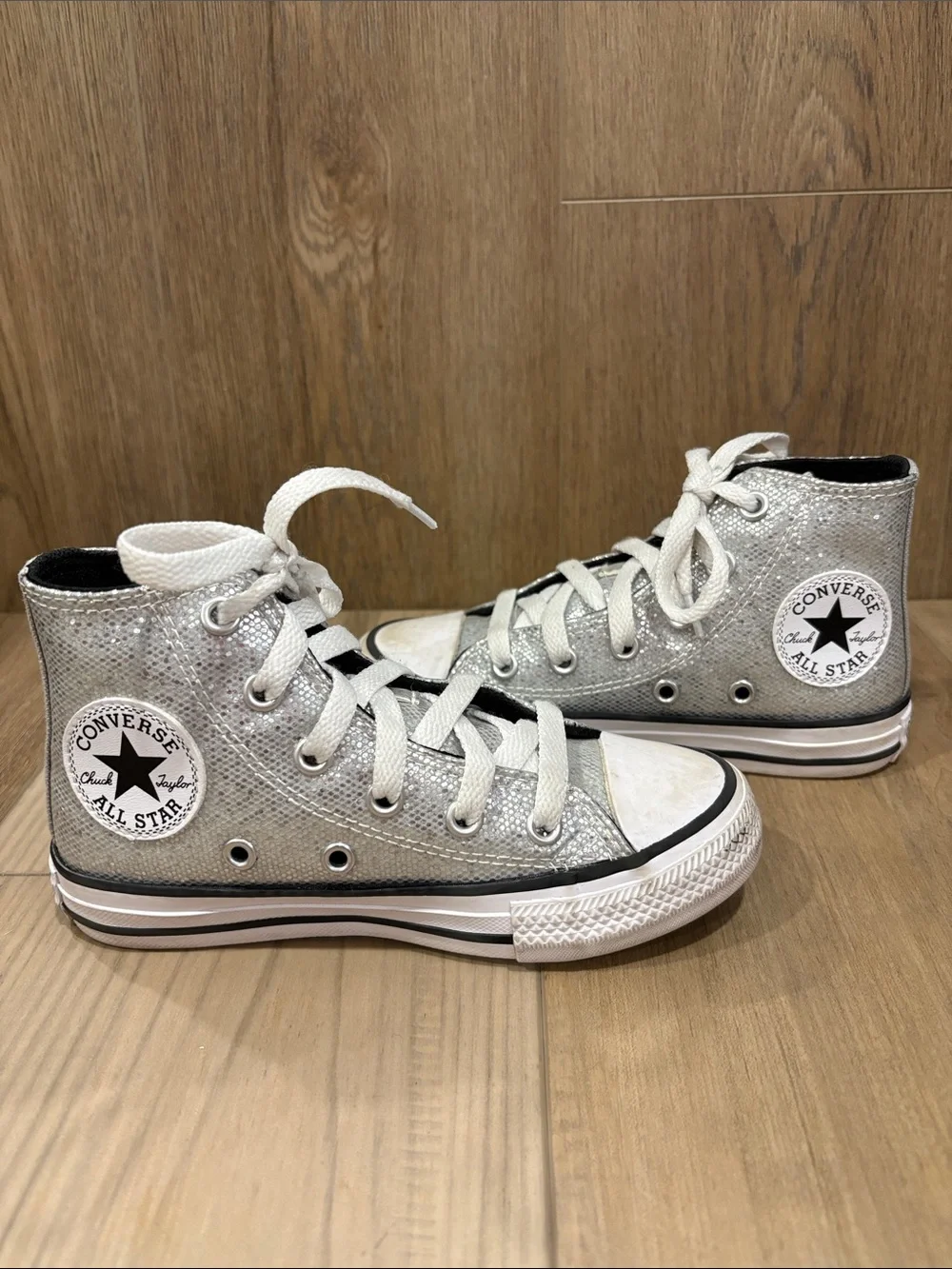 Converse Chuck Taylor Glitter All Star EVA Lift Hi Silver/White/Barely Grey 11